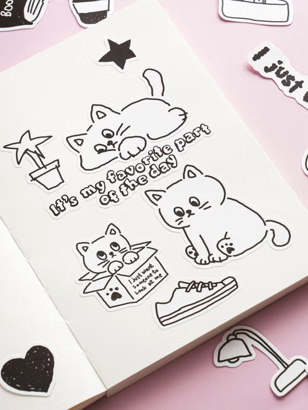 Black & White Scrap Stickers _15 Pieces (Random)