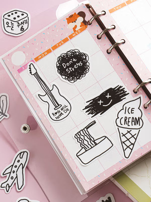 Black & White Scrap Stickers _15 Pieces (Random)