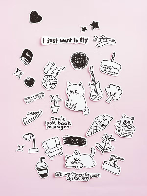 Black & White Scrap Stickers _15 Pieces (Random)